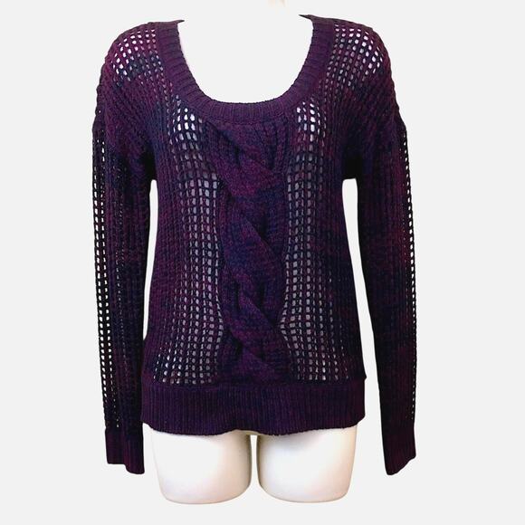 Express Loose Weave Pullover Sweater Maroon Black Cable Knit Scoop Neck - Picture 3 of 16